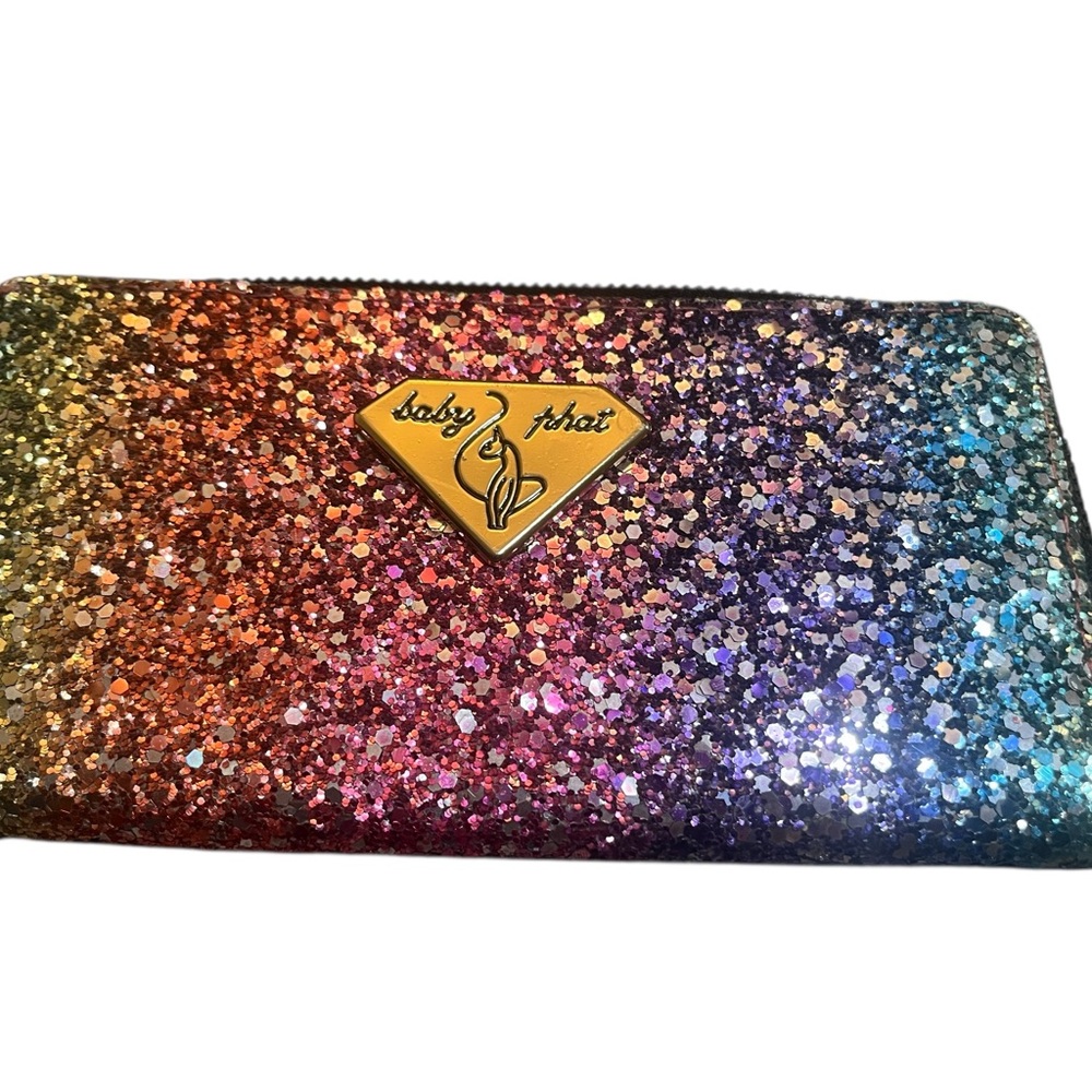Baby Phat Rainbow Glitter Zip Around Wallet